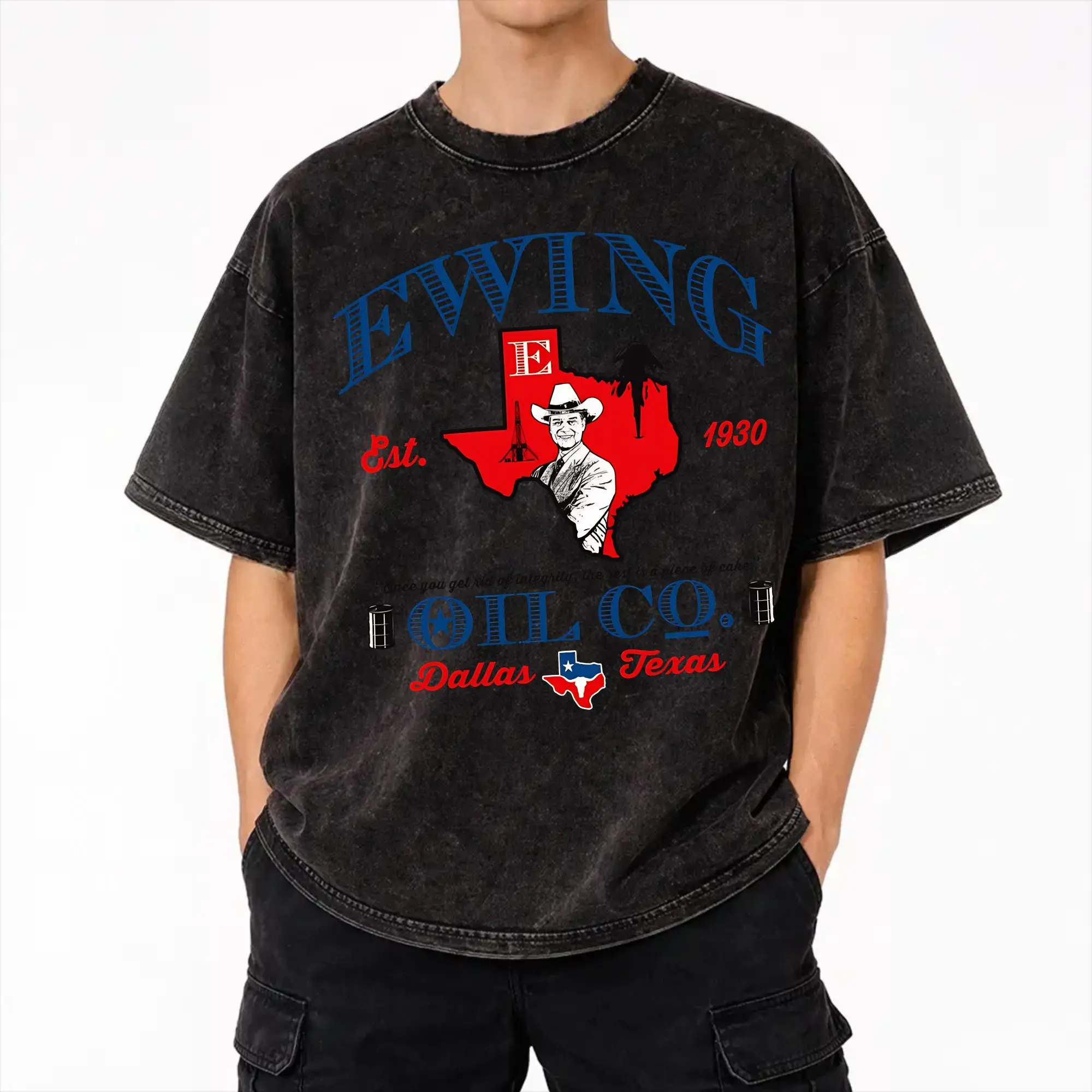 Harajuku Washed Shirts Ewing Oil Co. Dallas 70s TV Show  Merch Vintage T-Shirts Harajuku  Streetwear Short Sleeve