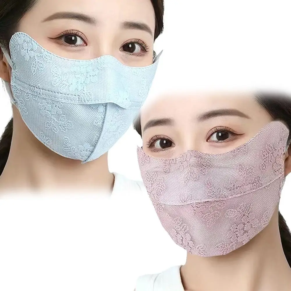 Hanging Ear Sunscreen Lace Face Cover Adjustable Strap Breathable Mesh Face Cover Driving Riding Flower Sunscreen Mask
