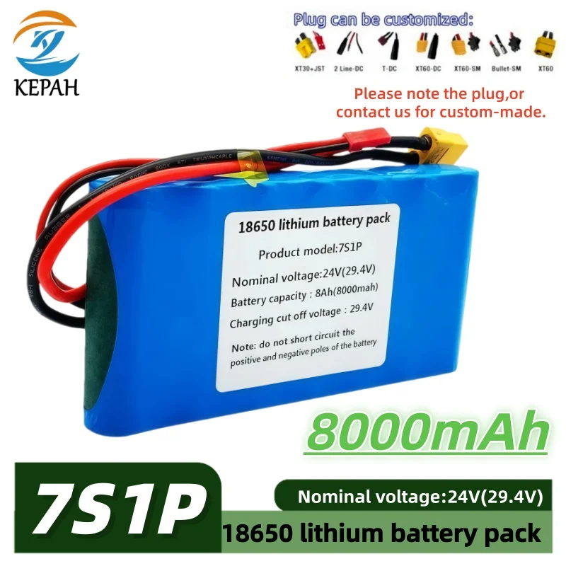 24V 7S1P 18650 Battery Pack｜Built-in BMS Protection for Scooters Toys Bikes, 29.4V Rechargeable