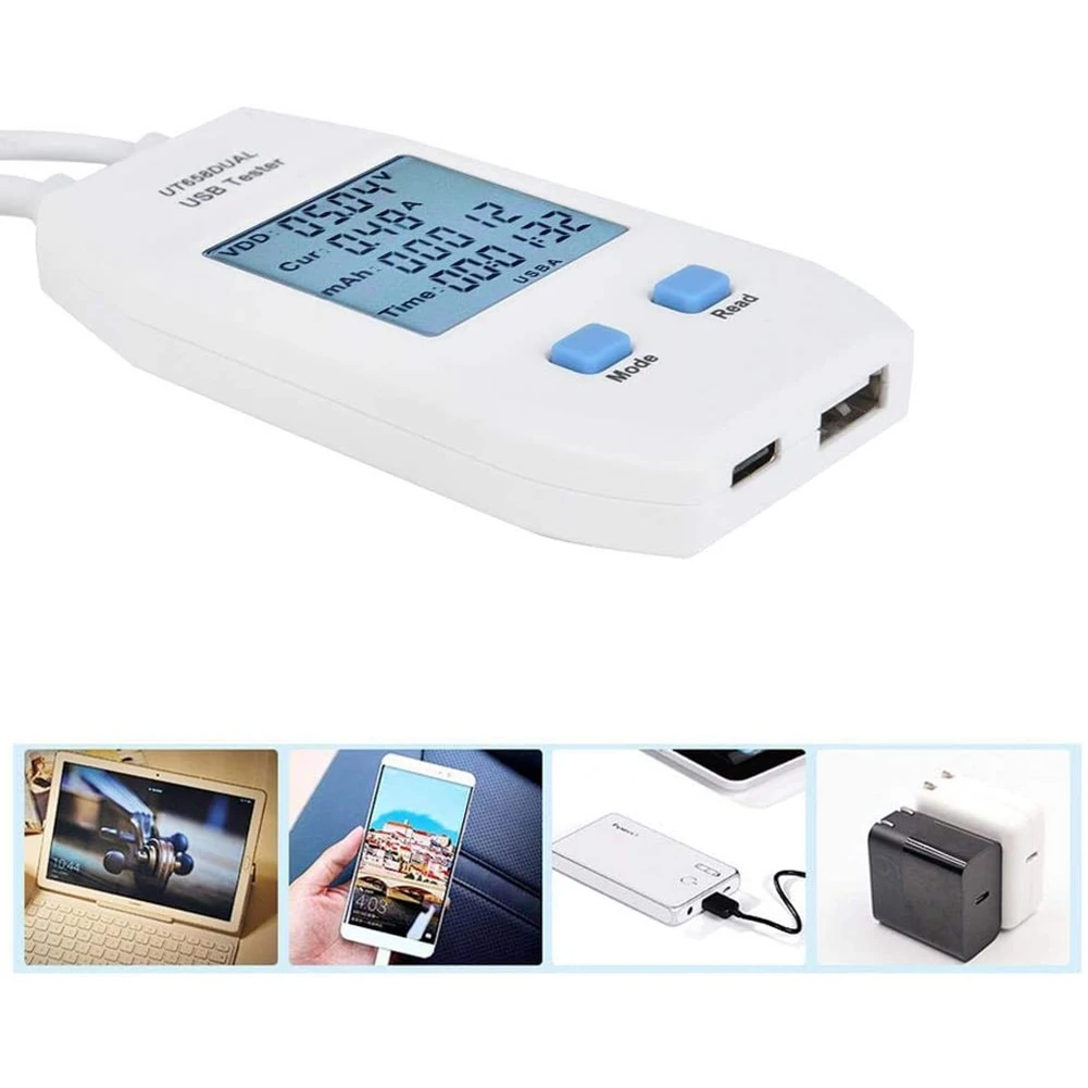 AA88 USB Tester, UNI-T LCD USB Tester Detector Voltmeter Ammeter Digital Power Capacity Tester Meter(UT658 Dual)