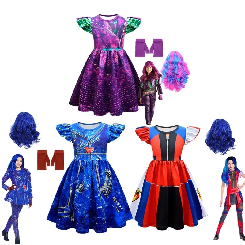 

l2025l New Cosplay Kids Descendants 3 Mal Costume For Girls Evie Cosplay Costume Child Fantasia Halloween Clothes Wig Birthday P