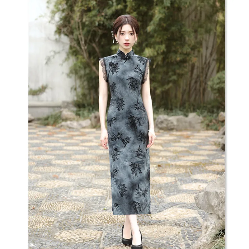شنغهاي القديمة الرجعية الوطنية نمط الحليب الحرير يتدفقون طويلة أكمام شيونغسام تشى باو الربيع والصيف الموضة العصرية #4