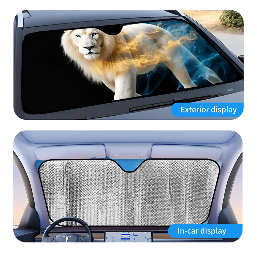Multi-Functional Foldable Car Window Sunshade, 3 Sizes, Lion Pattern Design, UV Protection, For Front Windshield, Summer Parking