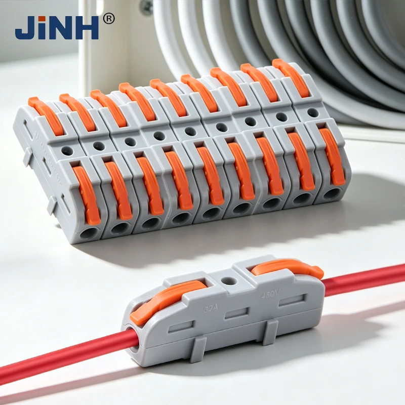 JINH 32A Inline Lever Splice Connector CMK401, 1-Port to 1-Port, 450V, 28-12 AWG, Pack of 10/20/50/100 for Quick Wiring