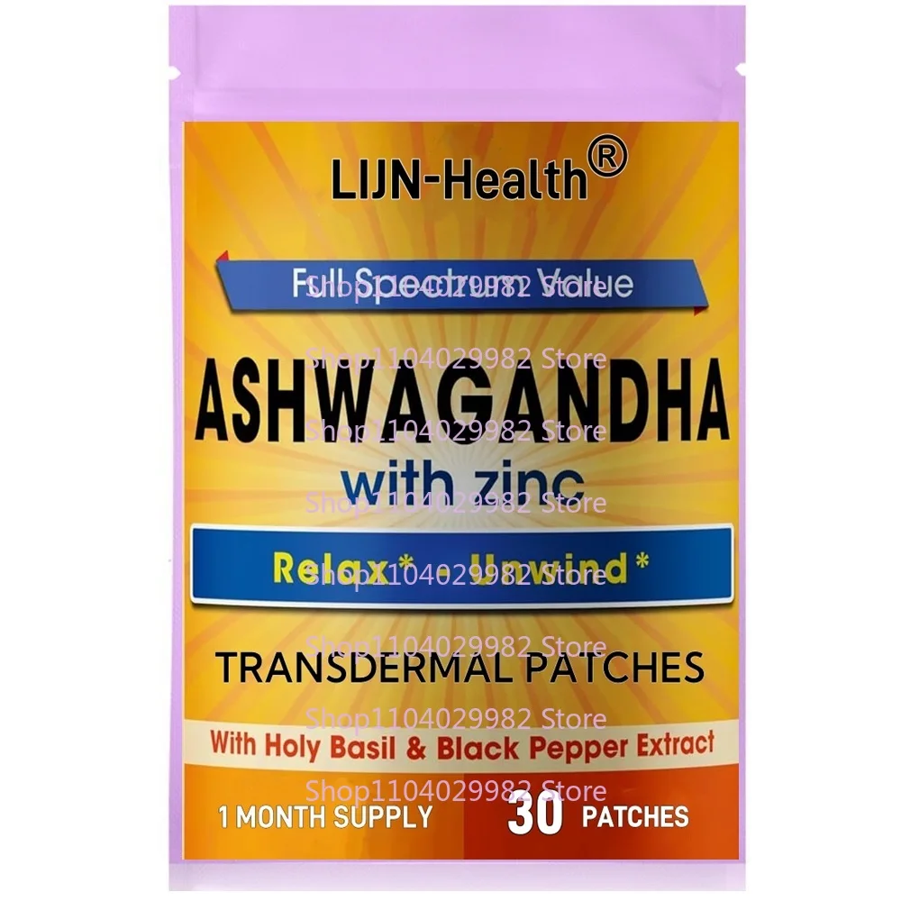 

30 Patches Ashwagandha Transdermal Patches with Zinc Black Pepper Holy Basil Stress Relief, Mood, Immune Energy Support