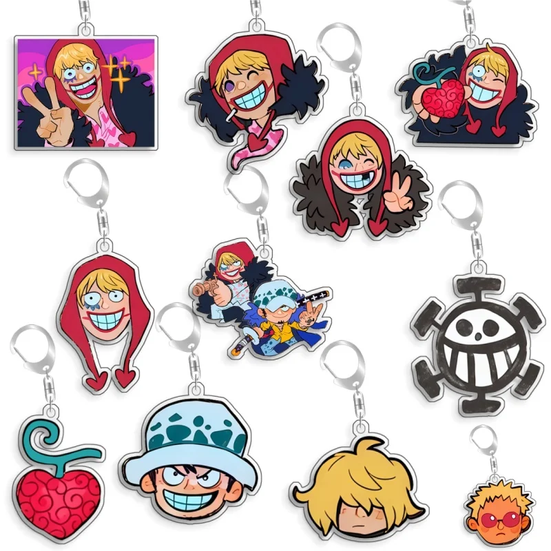 Porte-clés OP OPTCG Carte Donquixote Rosinante Pendentif de sac à dos Cadeau pour fans d'anime et de jeux Décoration en acrylique recyclé Carte rare Jouet 5cm
