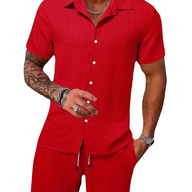 2025 Spring and Summer New Men's Gentleman Shirt Casual Loose Short Sleeve Shorts Beach Set ropa de hombreo de lujo trajes