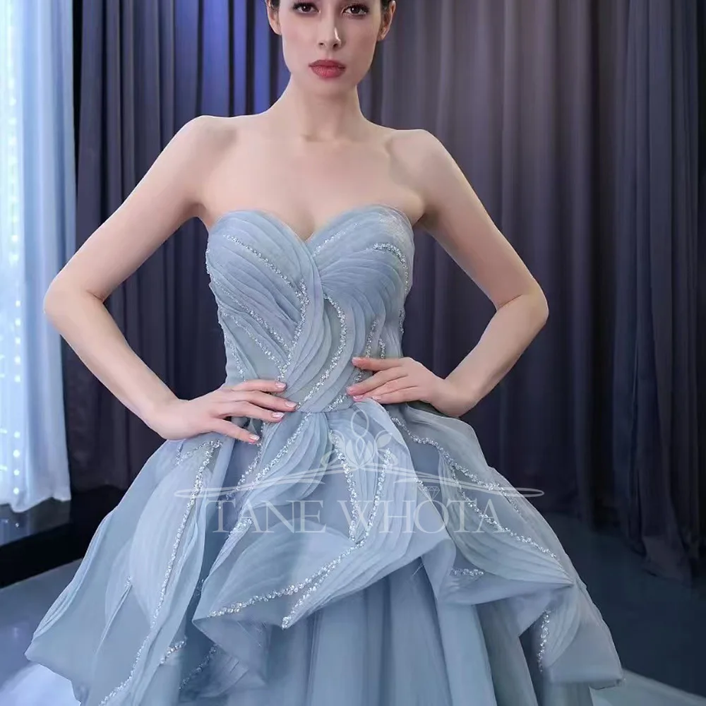 Синее милое вечернее платье без рукавов с блестками на шнуровке сзади, роскошная мода на заказ для особых случаев 2025