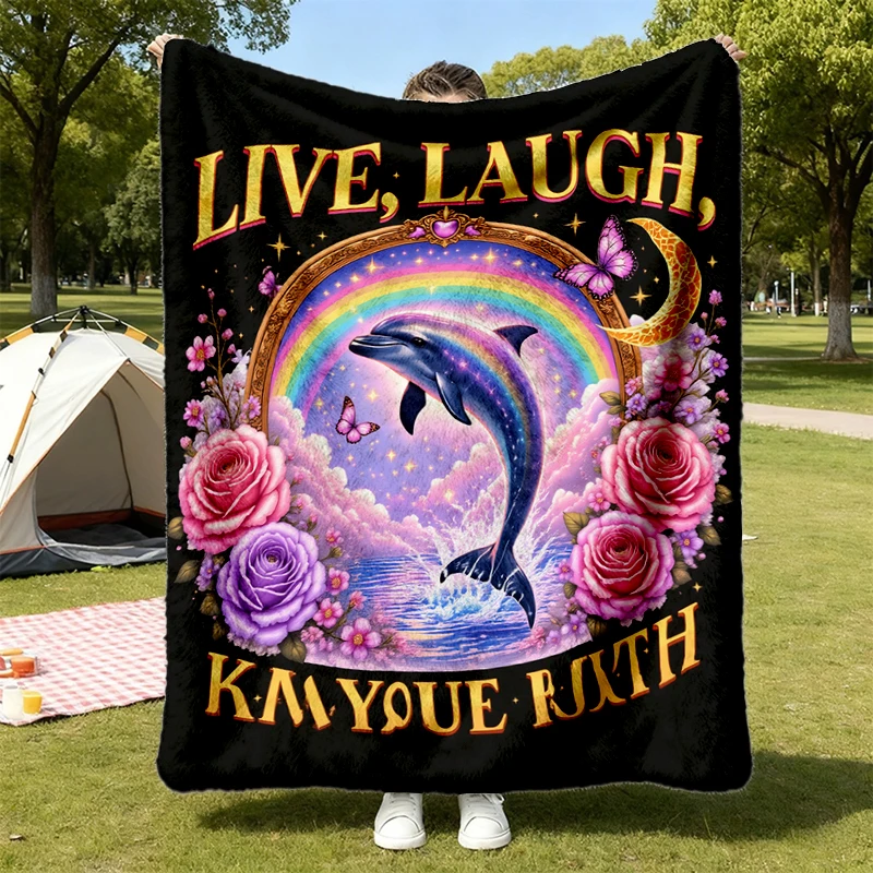 Live Laugh Mastectomy Soft Blanket, Funny Medical Humor Graphic Comfy Blanket, Surreal Dolphin Art Flannel Blanket, Brea