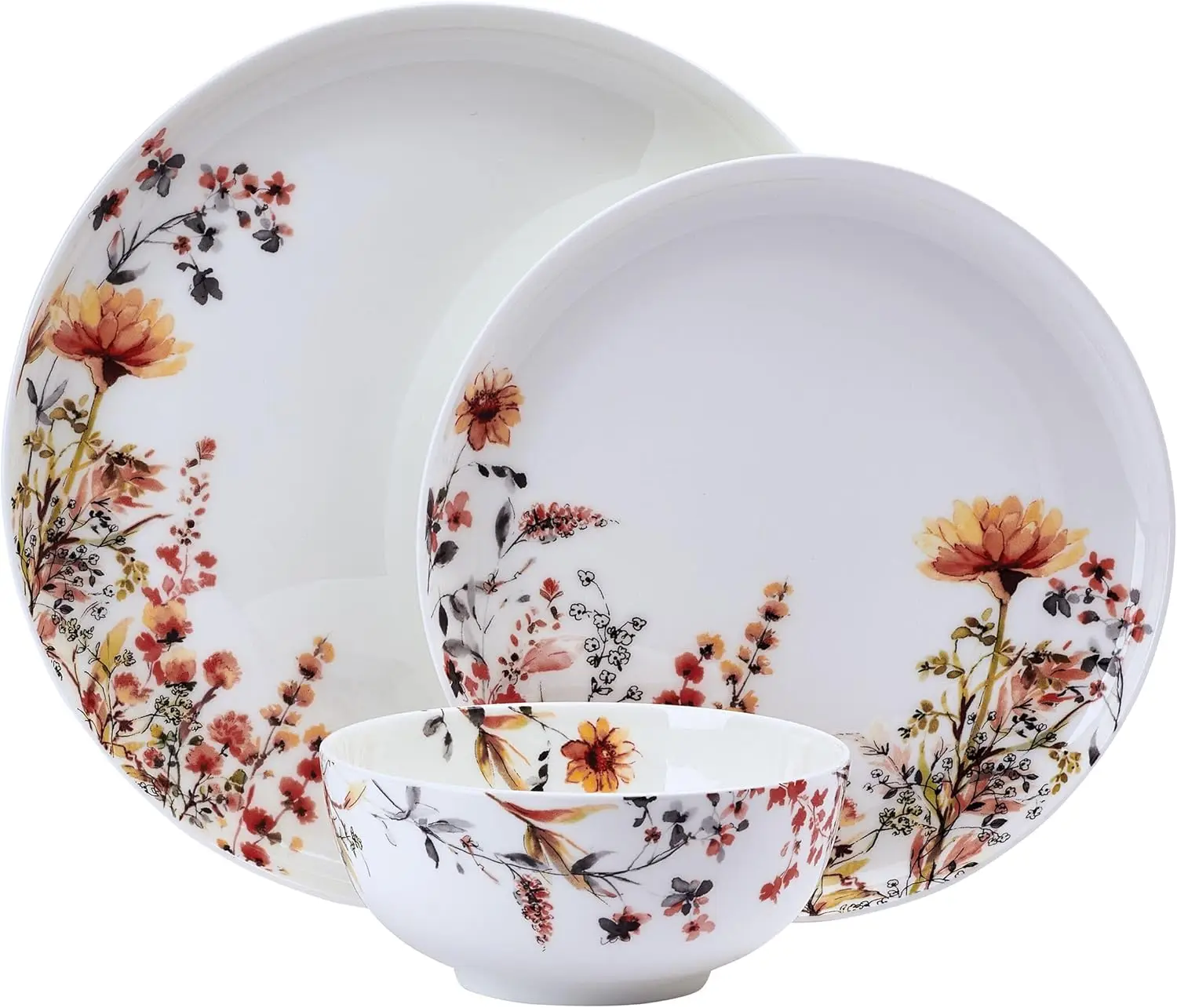 مجموعة أواني طعام خفيفة الوزن مقاومة للرقاقة وخفيفة الوزن مكونة من 12 قطعة من Wildflower Bliss، خدمة لـ 4 أشخاص