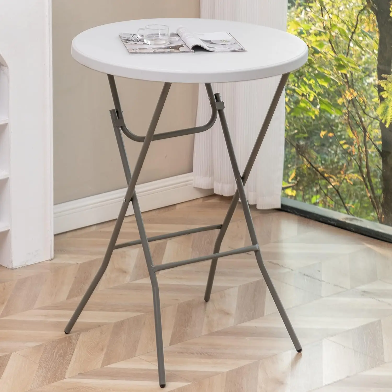 32 Inch Round 43 Inch Bar Height White Granite Plastic Folding Table Portable Commercial Banquet Card Coffee Dining Cocktail Wed