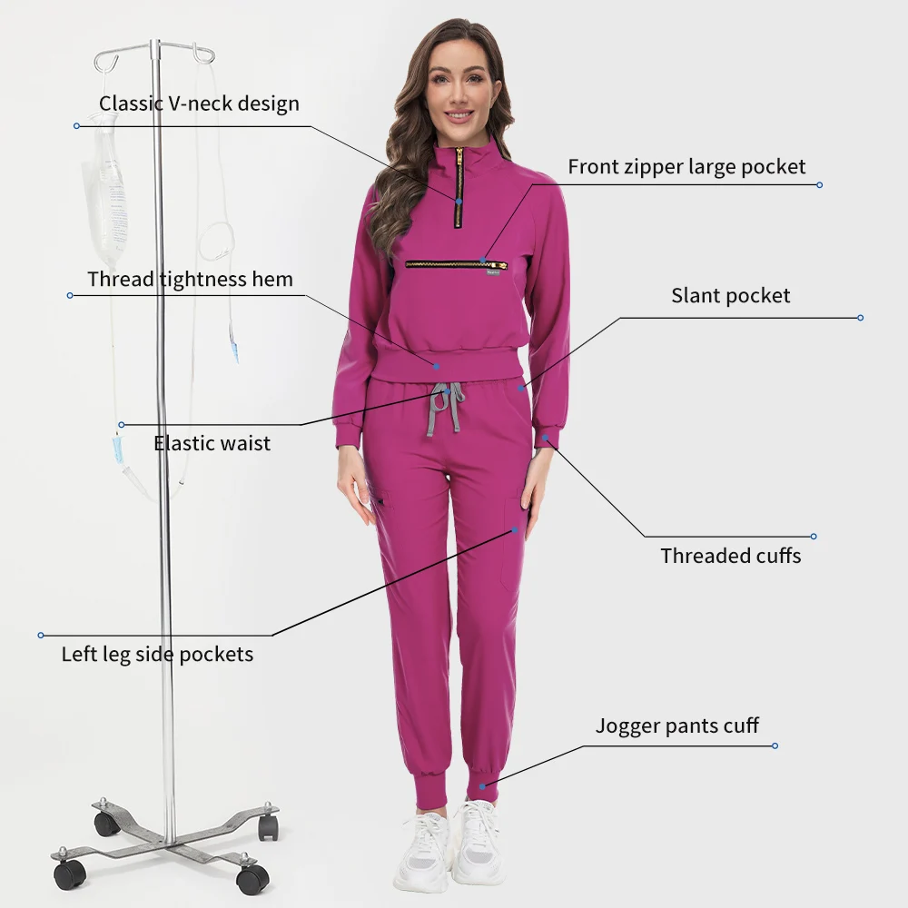 Hot Sale Anti Wrinkle Washable Nurse Uniforms Medical Scrubs Tops Pants Suit Women Scrub Set Unisex Long Sleeve Surgery Workwear
