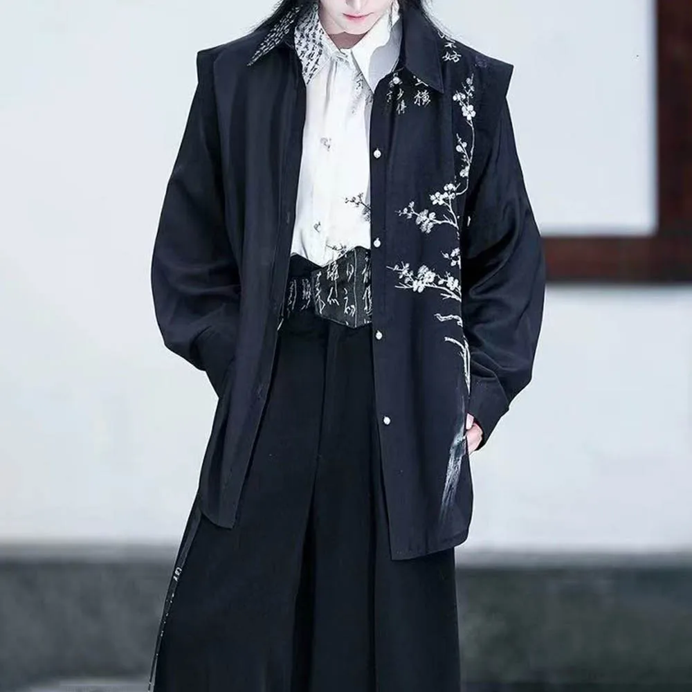 

Autumn New Men's Solid Color Long-Sleeved Shirt Chinese Retro Fashion Trend High Street Loose Casual Breathable Niche Men's Tops