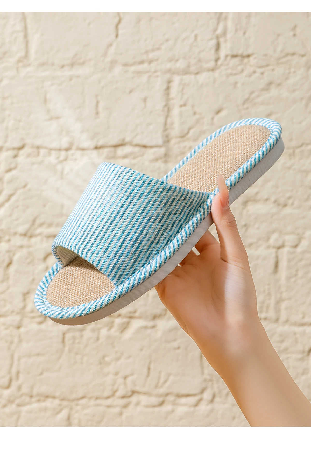Leinen Damen Hausschuhe Sommer Flache Wohnzimmer Sandalen Leichte Bequeme Rutschfeste Rutschen Indoor Haus Herren Hausschuhe – Detail 1