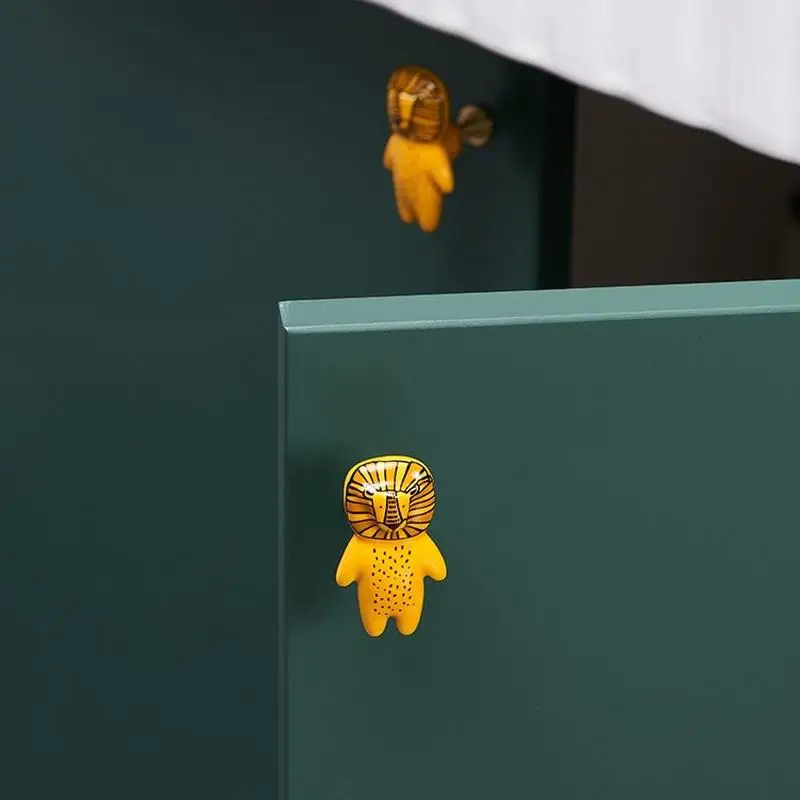1Pc Cartoon Furniture Handles Animal Drawer Knob Ceramic Cabinet Knobs for Kids Lion Panda Fox