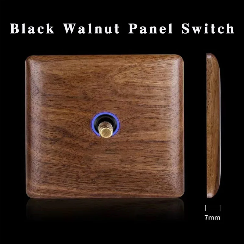 

86mm x 86mm Solid Wood Wall Panel Brass Lever Switch Blue LED Light Ring EU/RU/FR/Standard Home Wall Light Switch 10A 250V RJ45