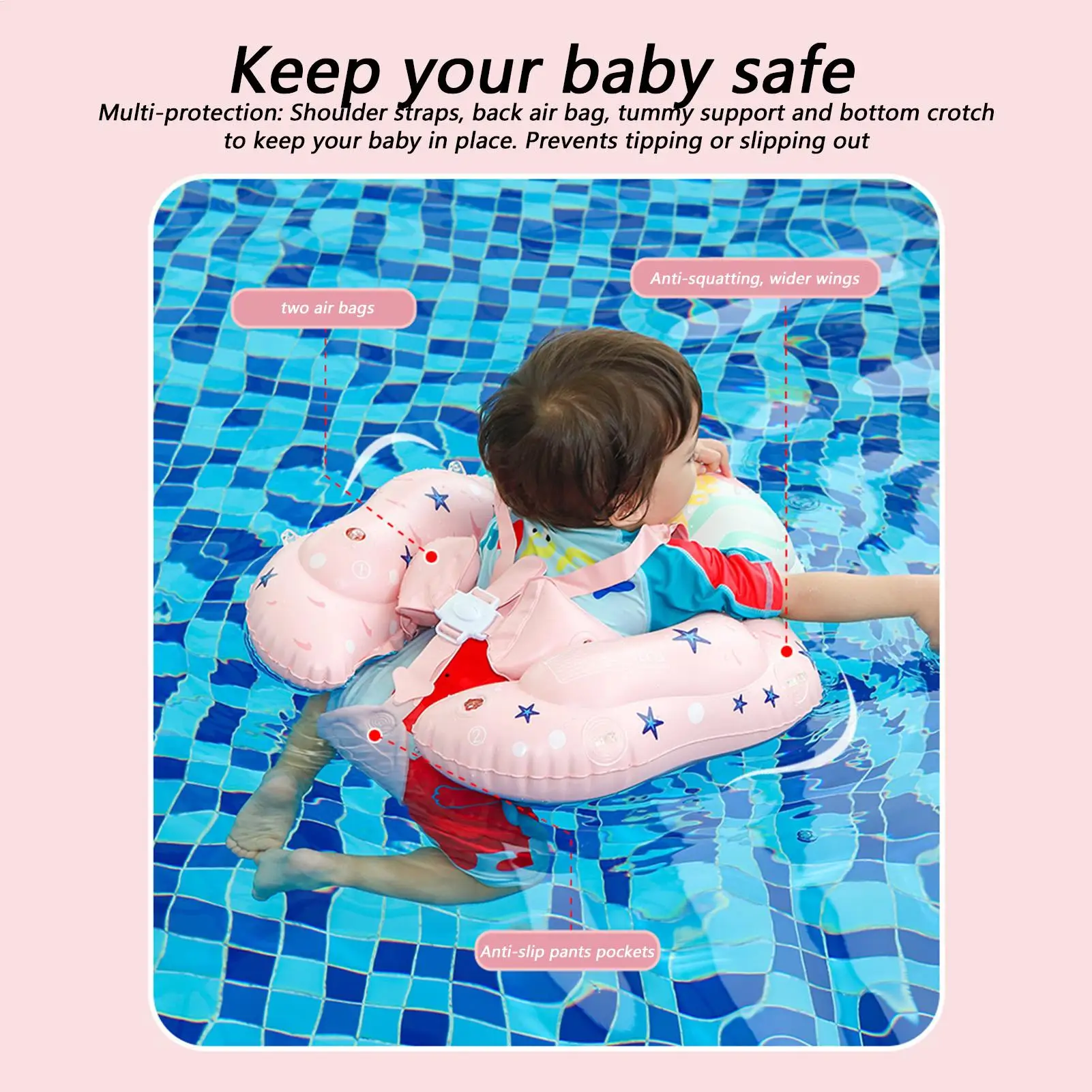 Kids Pool Float Anti-Choking Adjustable Seat Blow Up Summer Swim Pool Floats For Boys Girls Outdoor Garden Backyard Lake Lawn