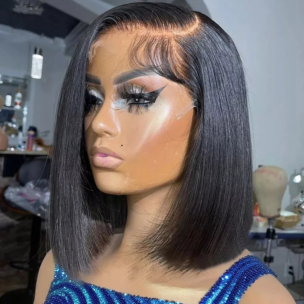 

Короткий парик Боб плотности 250, предварительно выщипанный, прямой, 13x6 Hd, кружевной фронтальный парик, предварительно вырезанный, без клея, 13x4, бесклеевой парик, готовый к ношению