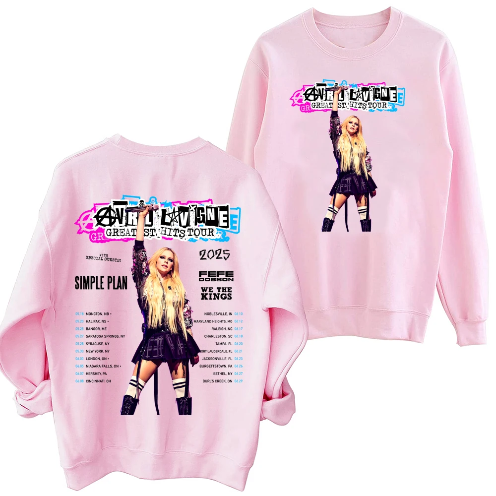 أفريل لافين أعظم الزيارات جولة 2025 البلوز Harajuku جولة الرقبة طويلة الأكمام المتضخم الموسيقى الشعبية هوديي المشجعين هدية