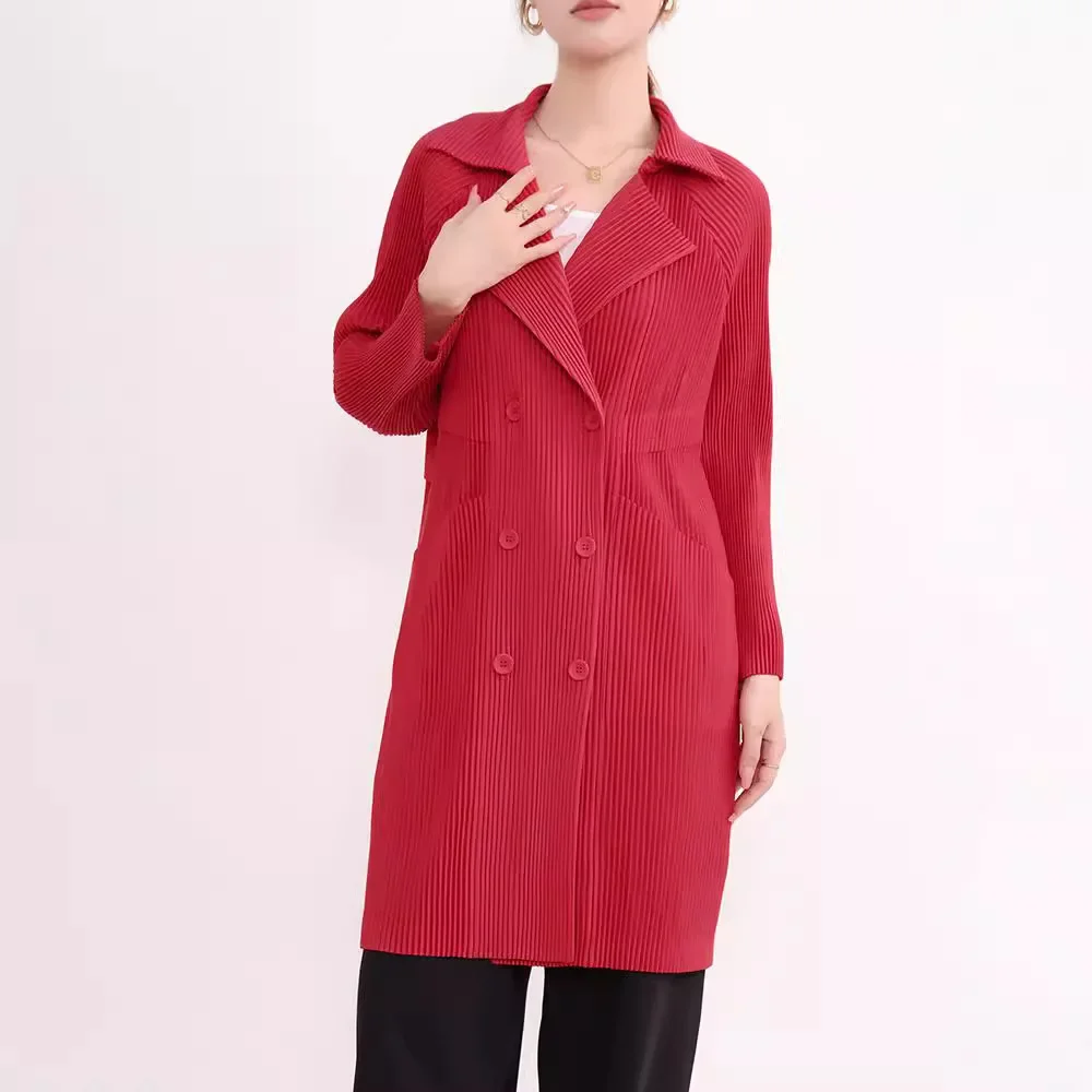 Ata Yake-Cardigan plissé à manches longues pour femme, veste décontractée, col trempé, couverture extérieure, document solide épaissi, nouveau, automne, 2024