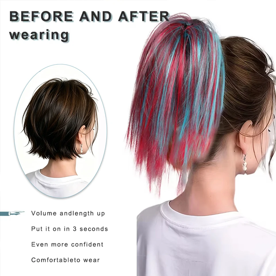 Short Messy Claw Clip Bun Ponytail Wig Extensions, Synthetic Y2K Grunge Fake Hairpiece for Cosplay Party Halloween Christmas