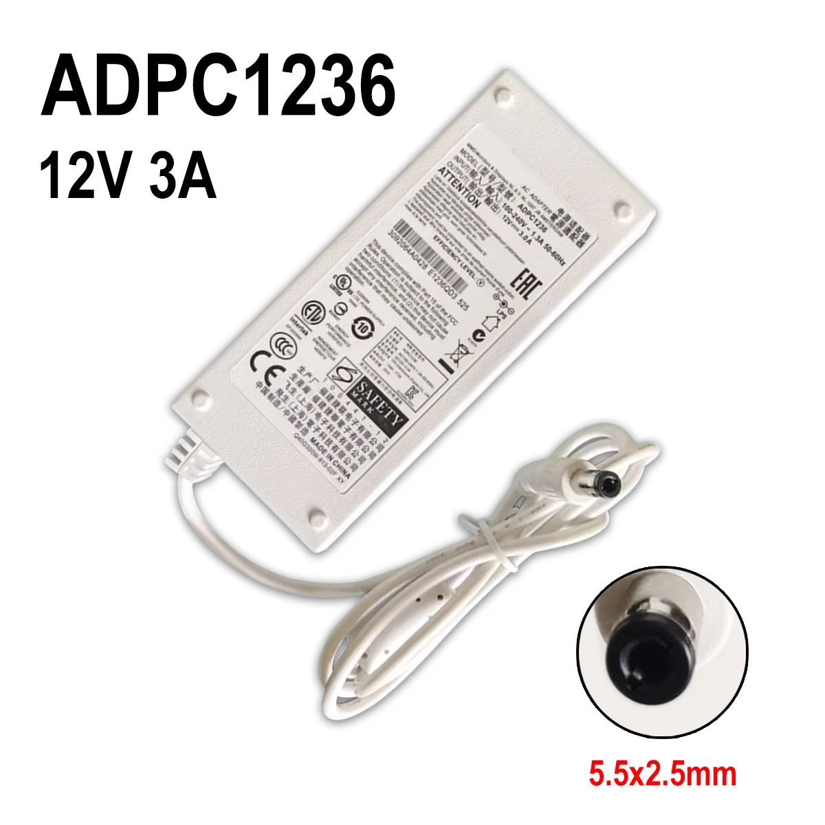 

Genuine ADPC1236 12V 3A 36W 5.5x2.5mm DA-36Q12 AC Adapter For Philips AOC HP LCD Monitor Power Supply Charger