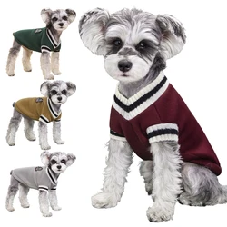 Hunde- und Katzenpullover, College-Stil, V-Ausschnitt, Welpen-Strickkleidung, warme Winterkleidung für kleine große Hunde, Katzen, französische Bulldogge, Swaeter