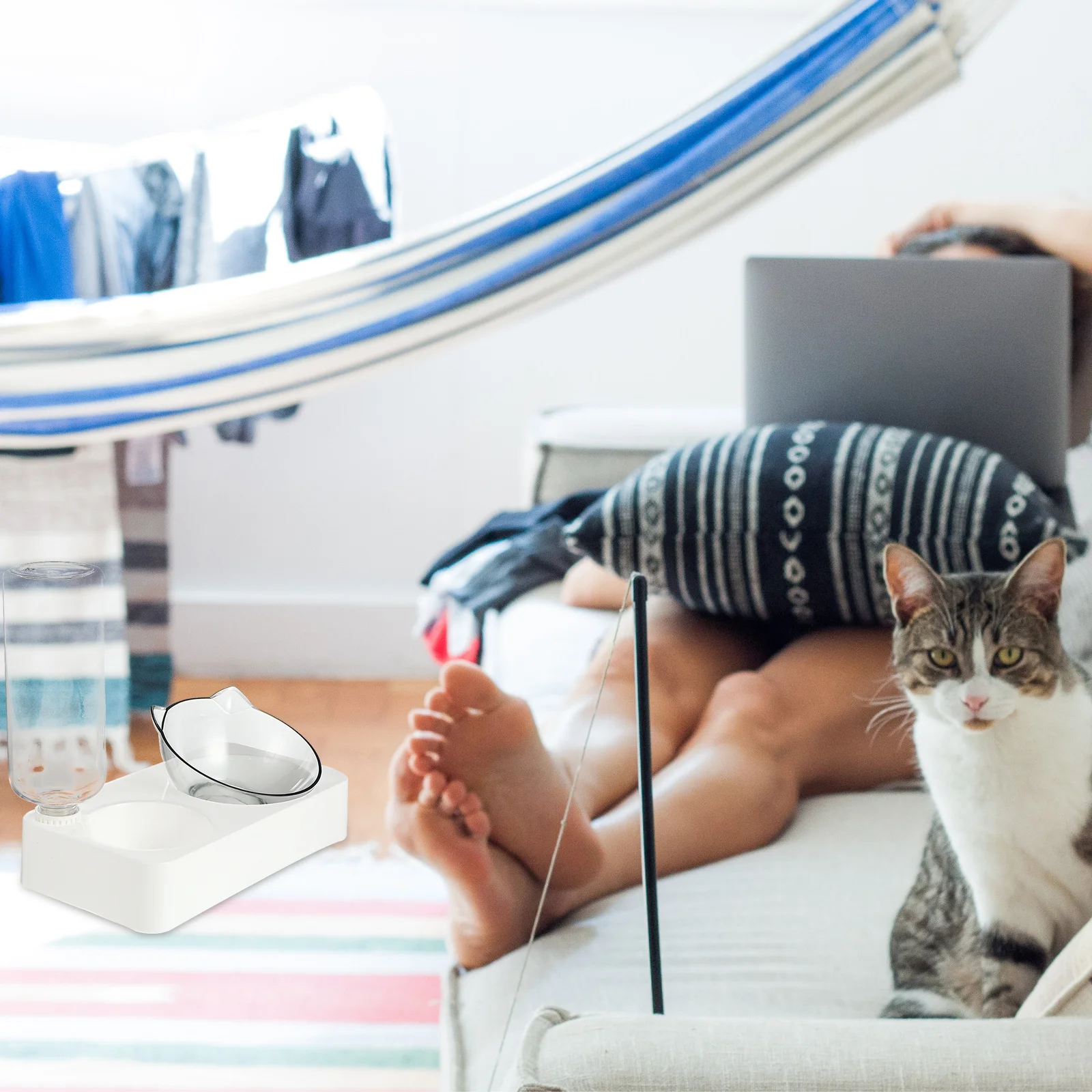 

1 Set 500Ml Waterer Automatic Feeder Slow Food Bowl For Cats Anti-Slip Base Plastic Cat Feeder Pet Feeding Bowl Pet Accessories