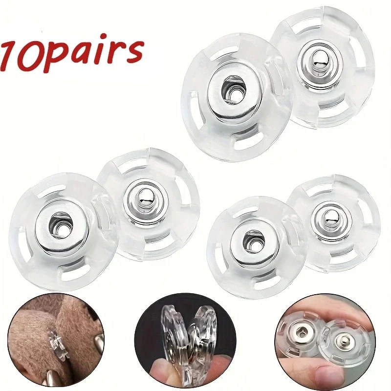 10Pair Transparent Fastener Sewing Accessories Invisible Acrylic Snap Fastener Round DIY Press Stud