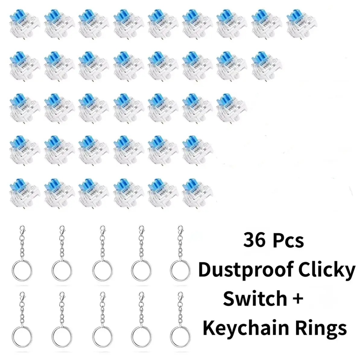 AU47-36 Keyboard Clickers for 3D Prints, Strong Tactile Bump, 3-Pin Mechanical Keyboard Switches Extra 10PCS Metal Keychain