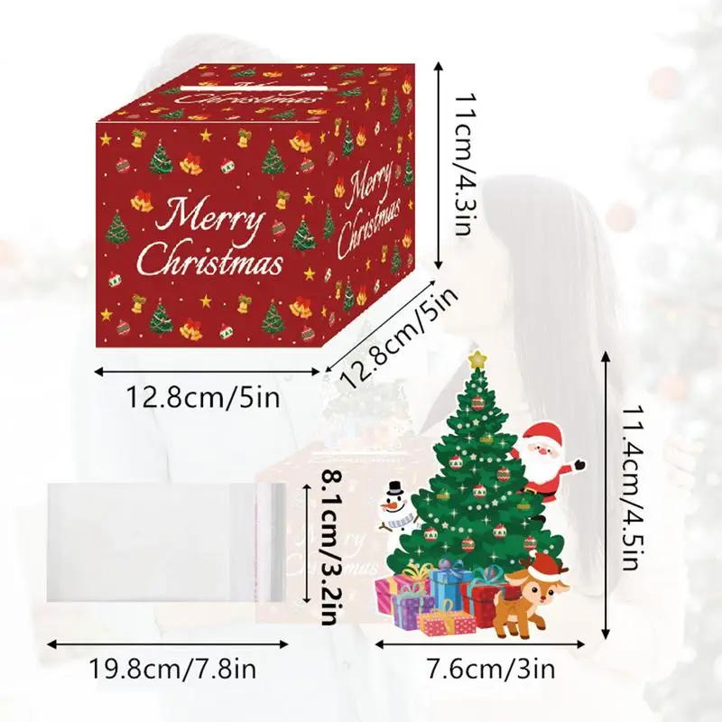 Caixa de dinheiro do Feliz Natal com cartão de puxar, Sacos transparentes, Caixa de armazenamento, Surpresa de Natal, 30 Dinheiro