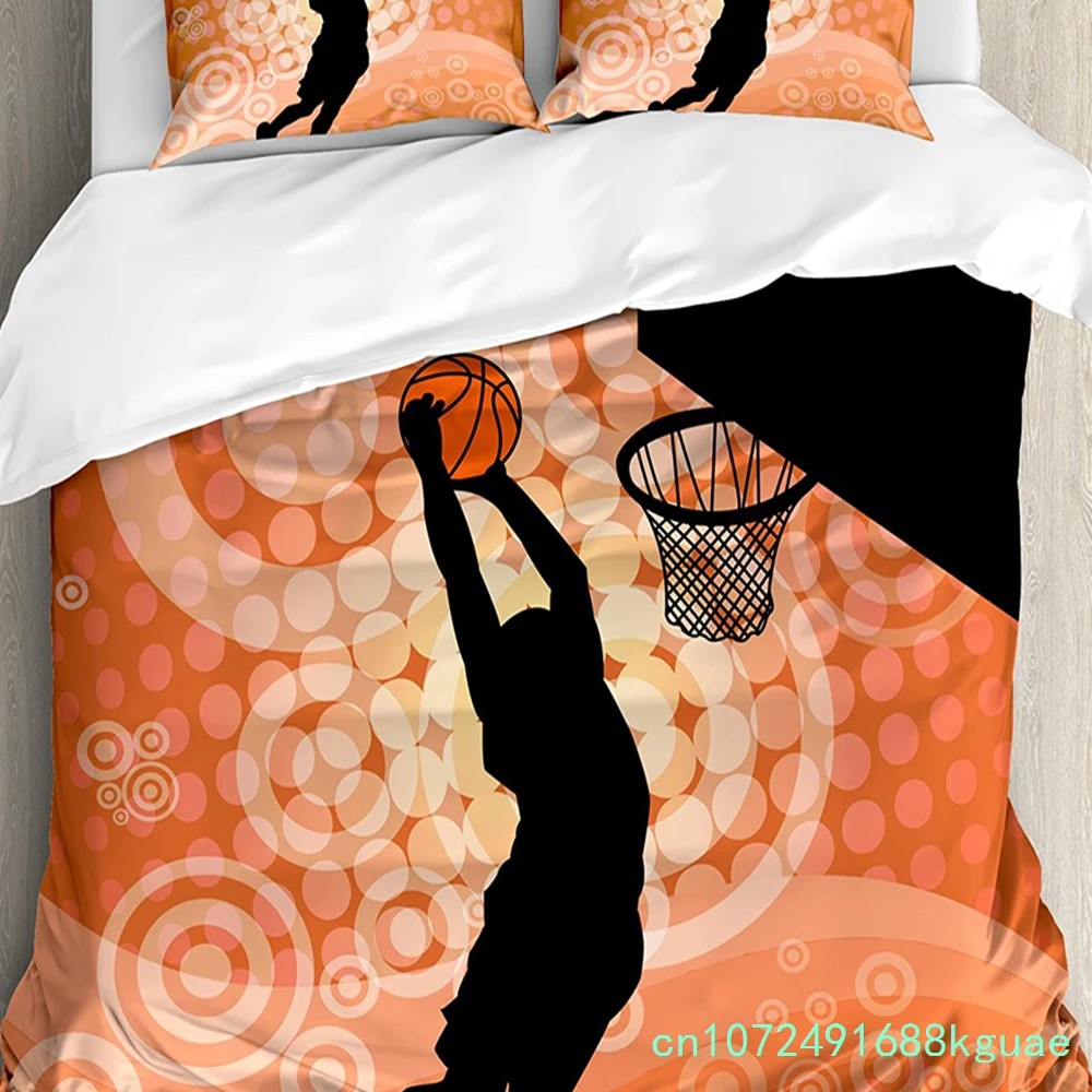 Basketball Bedding Set For Bedroom Bed Home Basketball Player Silhouette Athlete Competiti Duvet Cover Quilt Cover Pillowcase