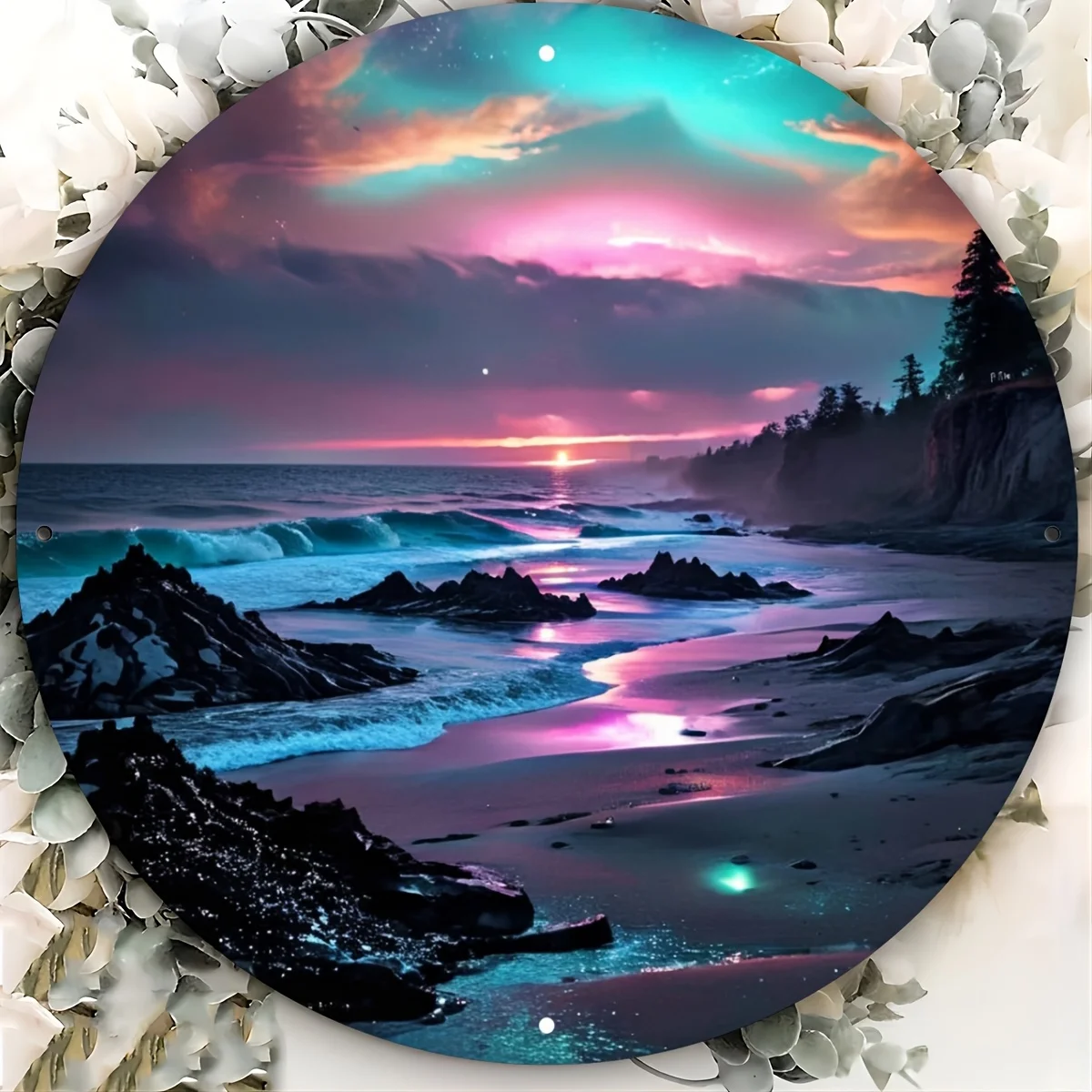 1pc Retro Seascape Aluminum Wall Art  Vibrant Sunset Beach Scene Metal Painting, Reusable Coastal Home & Bar Decor, Du