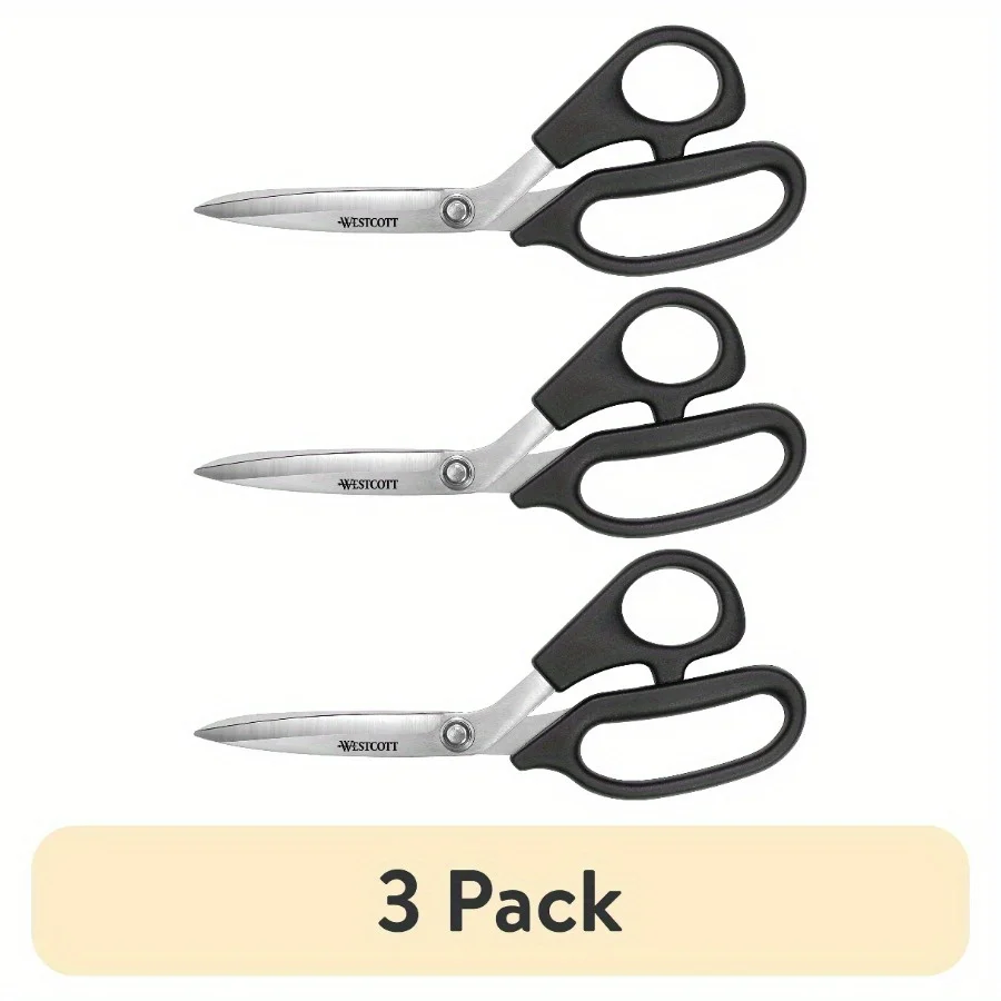 (3-pack) Multi-Purpose Scissors, 8", Curved Handle, High School, Office Use, Black, 1 each