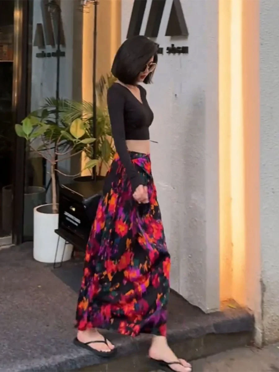 

Trendy Tie-Dye Design Slimming Long Skirt Casual Waisand f-length Women's Faionable Summer New Arrival Korean Sle