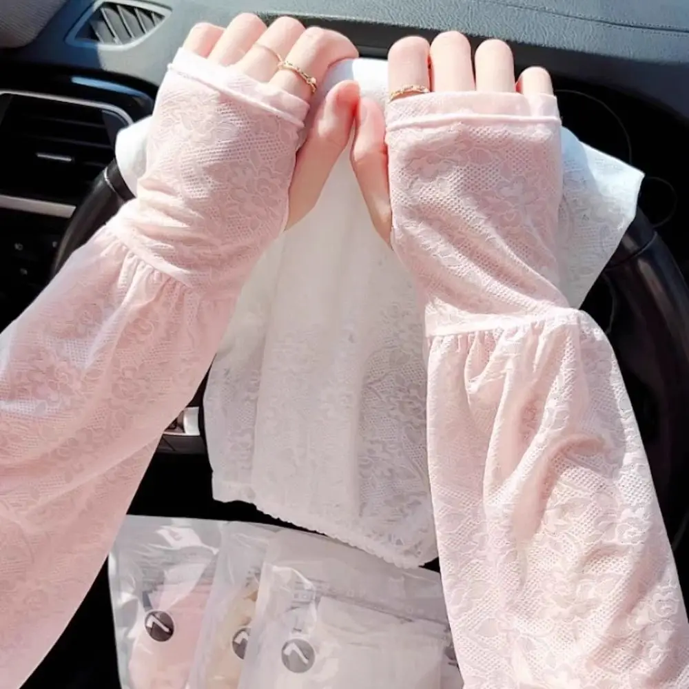 

Breathable Thin Lace Ice Silk Sleeves Anti-UV Flower Sunscreen Sleeve Sun Protection Long-sleeved Cycling Gloves Driving