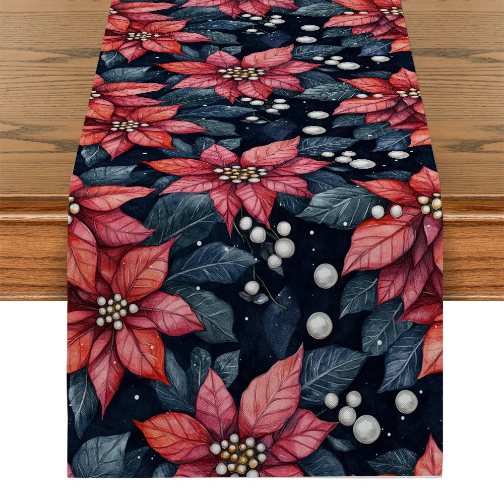 Poinsettia Leaves Table Runners Kitchen Table Decor Farmhouse Washable Dining Table Runner Holiday Party Wedding Decorations