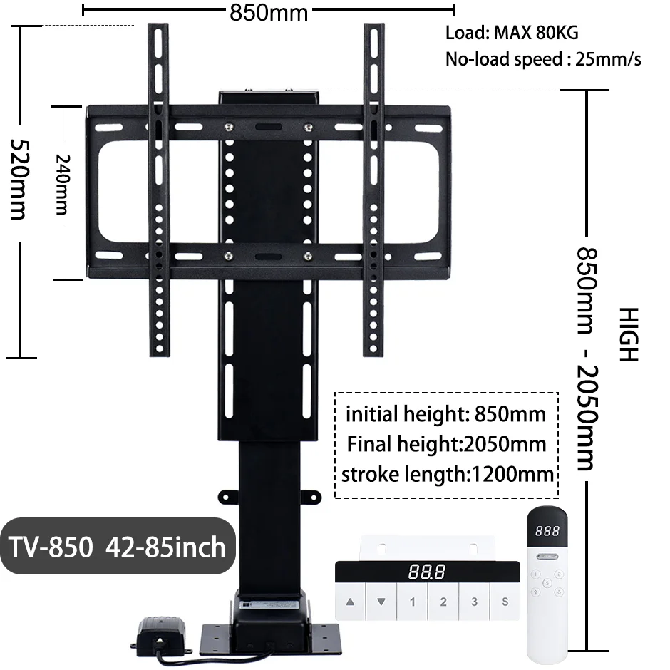 Imagem -04 - Altura Motorizada Ajustável tv Stand tv Bracket Wall Mount Controle Remoto Configuração de Memória tv Bracket 32 in 100 in