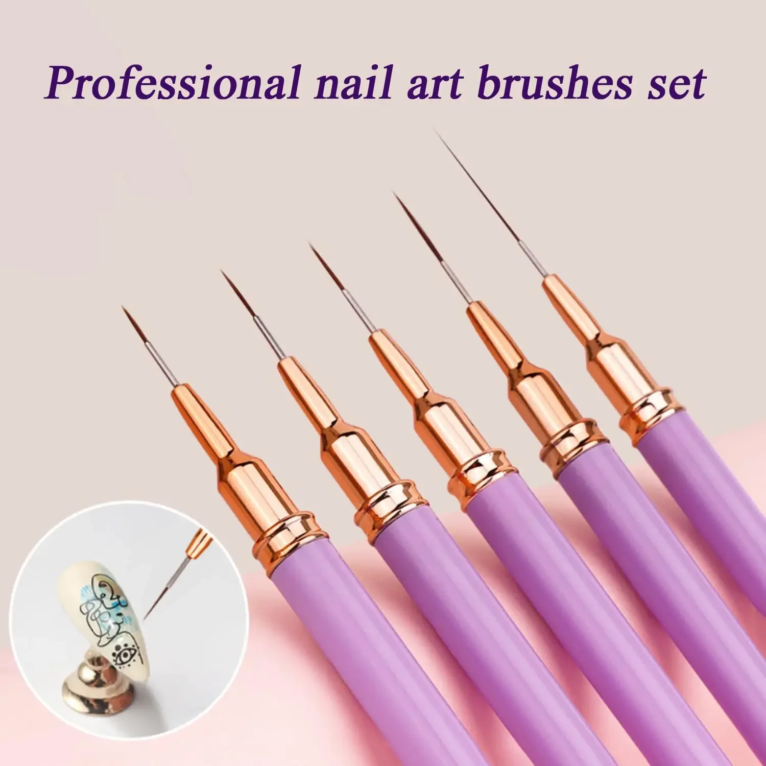 YIKOOLIN 5pcs Nail Art Liner Brush Set UV Gel Nail Brushes Kit for French Stripe Line Painting Drawing Flower Manicure Tool image 2