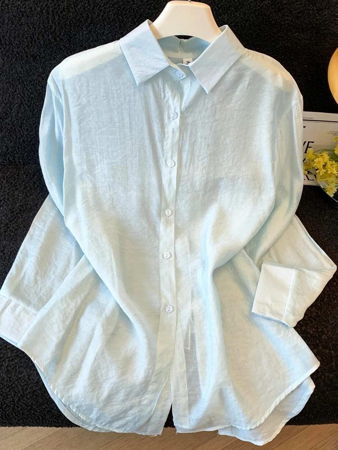 

Korean Style Neck Texture Long Sleeve Outerwear Women Summer Luxury Knot Loose Sun Protection Top