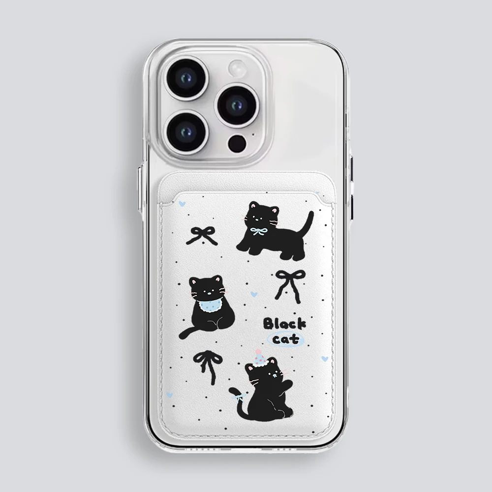 Niedliche schwarze Katzen-Leder-Kartenhülle mit Magnetverschluss, geeignet für alle iPhones, kompatibel mit MagSafe, Kartenhalter für die Rückseite des Telefons. – Detail 5