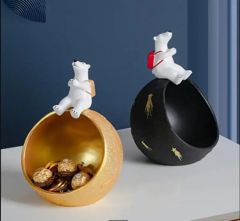 Resin Polar Bear Storage Box Desktop Decoration Crafts Ornaments Statue Sculpture Figurines Home Snack Organize