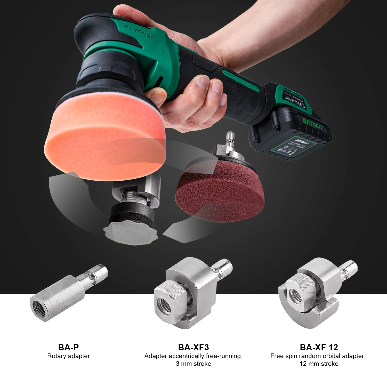 BATOCA S4 Cordless Car Polisher Mini Nano Wireless Polishing Machine Kit Quick Change Heads Brushless Motor 3/12mm Orbital