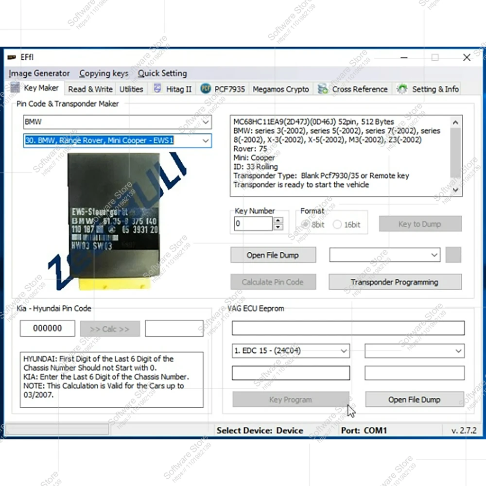 Diagnostic software Zed-Bull Clone V2.7.2 for mini zed bull Finding PIN Code Transponder Cloning OBD Programming OS Windows 2024