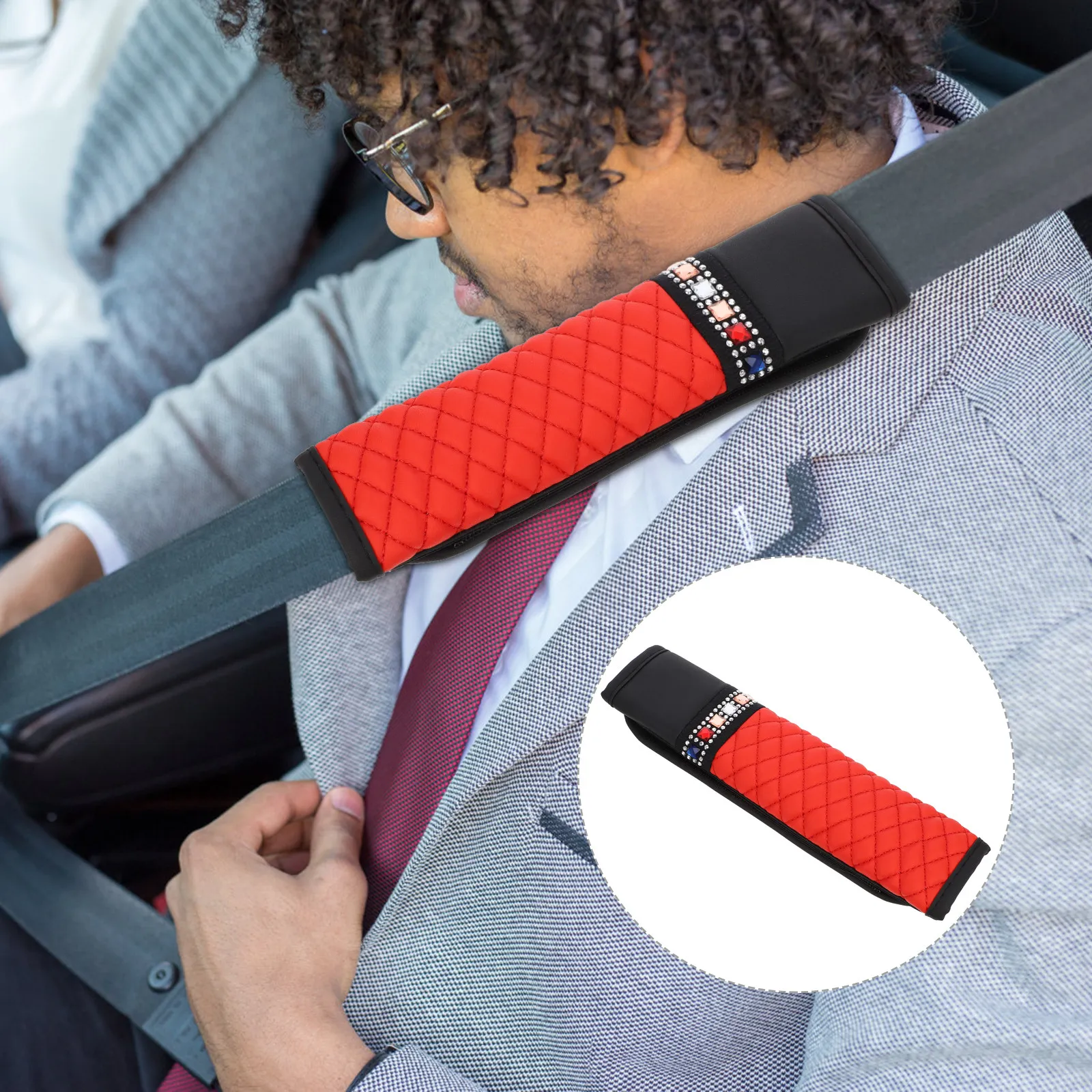 Safety Belt Shoulder Cover Shiny Rhinestone Seat Protector Comfortable Anti-Slip Design Auto Accessory For Motorcycle Gear