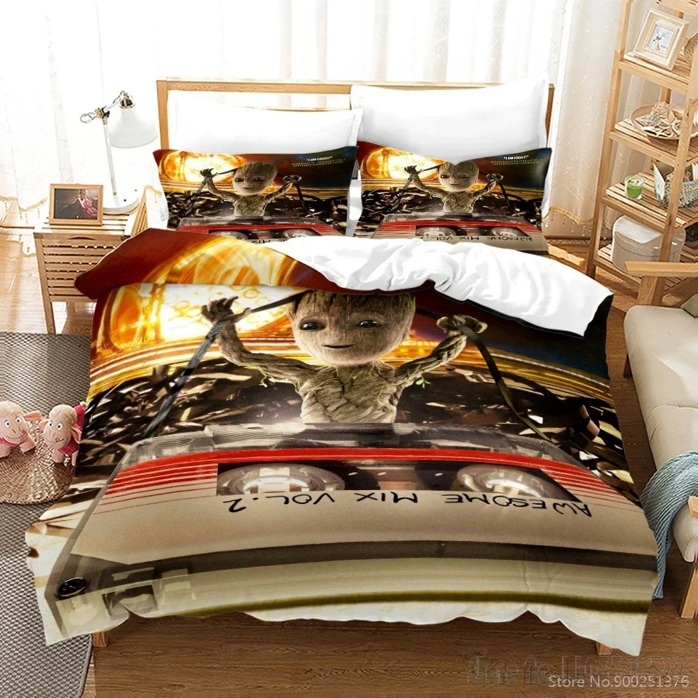 Avengers Anime Groot Boys Child Duvet Cover Set HD Comforter Cover Bedclothes for Kids Bedding Sets Bedroom Decor