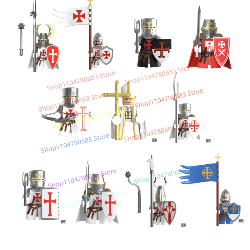 New MOC Mini Figure Medieval Priest with Scepter, Shield & Spear, Building Block Toy, Collectible Ornament, Holiday Gift