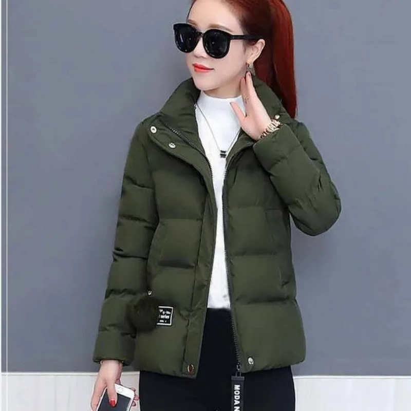 

Winter Thick Warm Puffer Jacket Women Stand Collar Parka Slim Down Cotton Coat Zipper Long Sleeve Korean Short Overcoat Black