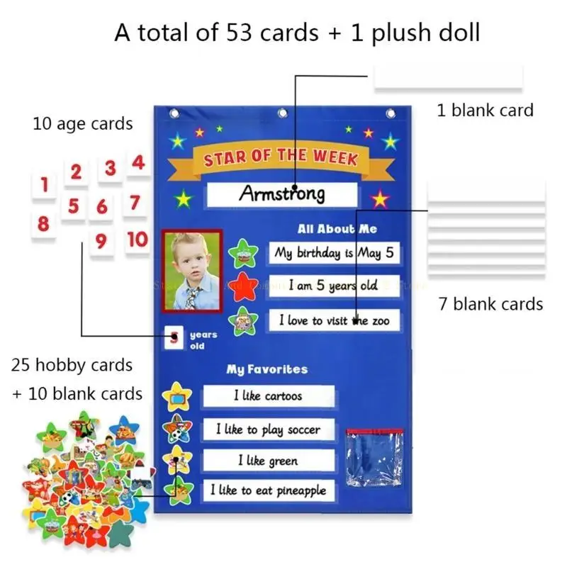 Wall Hanging Star Student Poster Set Pocket Chart for Classroom Kindergarten
