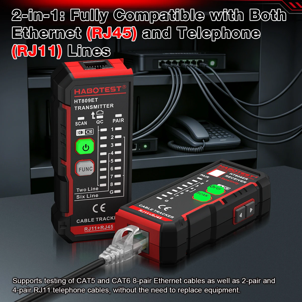 HABOTEST Kabeltester HT809A RJ45 RJ11 Ethernet-Leitungsfinder CAT5 VFL Glasfaser-Fehlerdetektor mit Geräuschunterdrückung – Detail 7